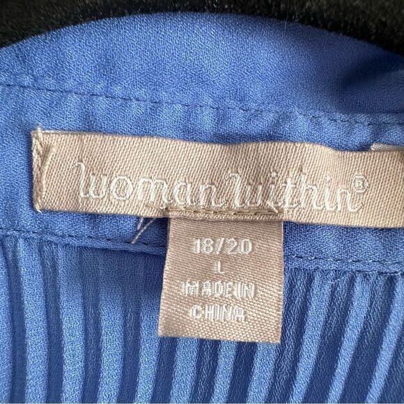 Woman Within Button Front Short Sleeve Blouse Accordion Pleats Blue Size L 18/20 - Picture 3 of 7